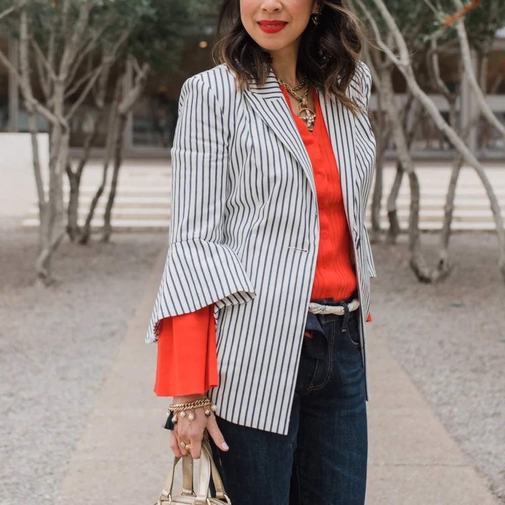 Cabi Bell Sleeve Striped Blazer